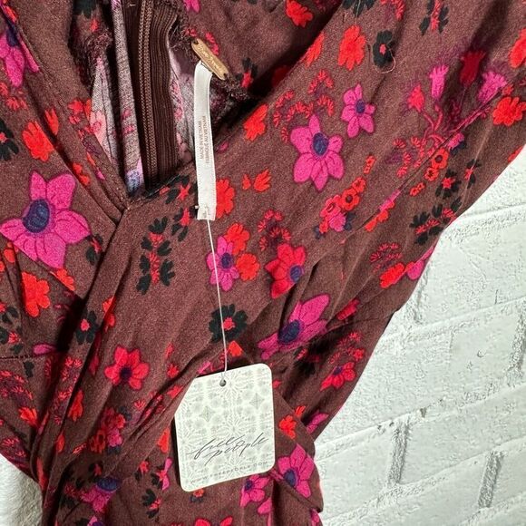 NWT Free People It Takes Two Wrap Dress Plum Pink Floral size Small - Picture 3 of 5